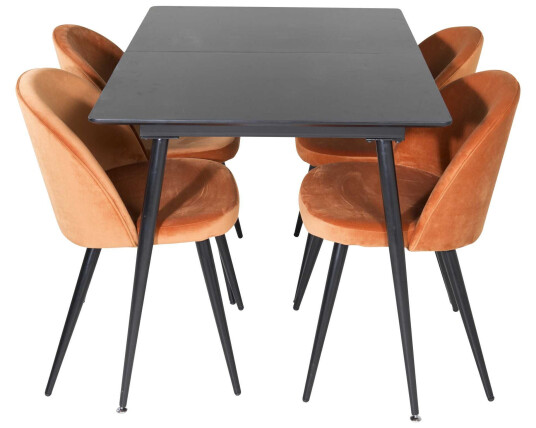 Venture Design Silar & Velvet spisegruppe Svart/orange 4 st stoler & bord 120 x 90 cm
