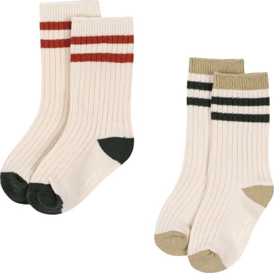 Konges Sløjd Sokker 2 pack Green Stripe Konges Sløjd 22/24 Sokker Armygrønn Grønn Hvit Rød