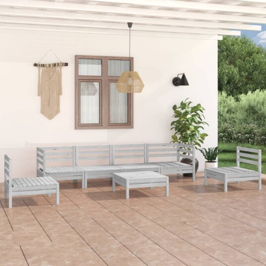 vidaXL Hagesofagruppe 7 deler hvit heltre furu