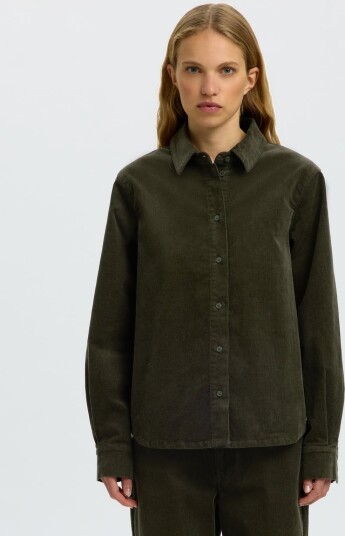 Selected Femme Runa Long Sleeve Regular Cord Shirt Grønn 34
