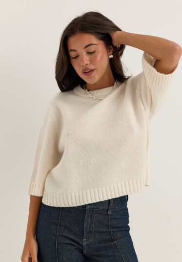 Bubbleroom Knitted Wool Blend Short Sleeve Sweater