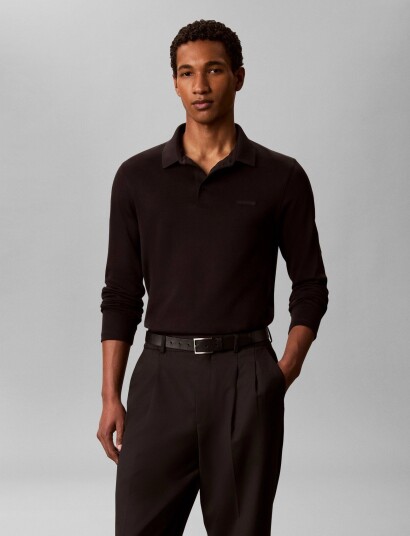 Calvin Klein Ls Slim Supima Logo Patch Polo Black M