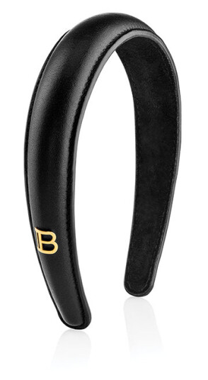 Balmain Paris Black Leather Puffed Headband with Gold Plated Logo Balmain Paris Black Leather Puffed Headband with Gold Plated Logo