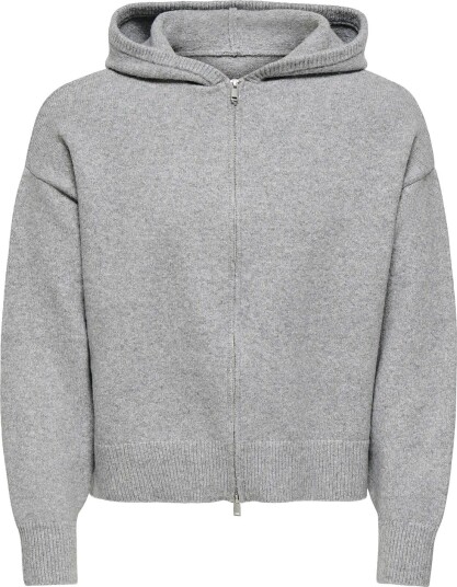 ONLY & SONS Onshanoi Ovz Ls Zip Cardigan Knit   MEDIUM GREY MELANGE   XS