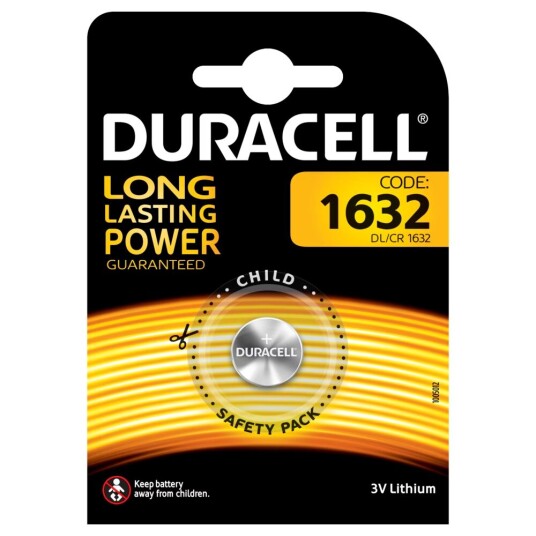 Duracell CR1632 Lithium Knappcellebatteri 3V med 137 mAh Kapasitet