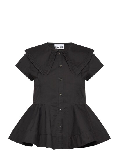 Ganni Stretch Cotton Peter Pan Collar Shirt Black 40 Ganni Stretch Cotton Peter Pan Collar Shirt Black 40