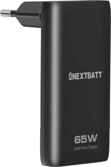 NEXTBATT GaN Ultratynn Lader Sammenleggbar 65W USB-C/USB-A Svart