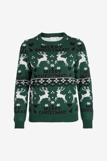 Vila Julegenser viAnna Reindeer Christmas Knit Top Grønn