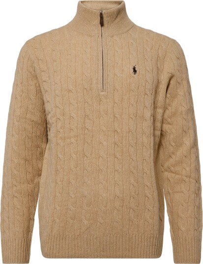 Polo Ralph Lauren Cable Knit Quarter Zip Sweater   CAMEL MELANGE   S