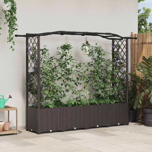 vidaXL Hevet Bed med Trellis og Tak Brun 204 x 40 x 138 cm PP