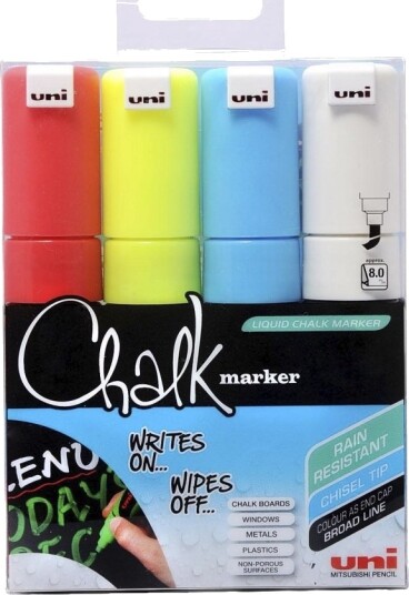 Whiteboardmarker Uniball Chalk Pwe-8K 4S 8Mm Rund Spids Assorteret Non-Permanent Sæt Med 4 Stk Whiteboardmarker Uniball Chalk Pwe-8K 4S 8Mm Rund Spids Assorteret Non-Permanent Sæt Med 4 Stk