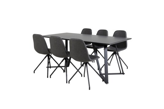 Venture Home Marina Spisegruppe 180 cm Rektangulær med 6 Polar Stoler Sort