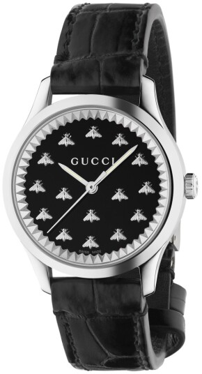 Gucci Dameklokke YA1265055 G Timeless Sort/Lær Ø32 mm