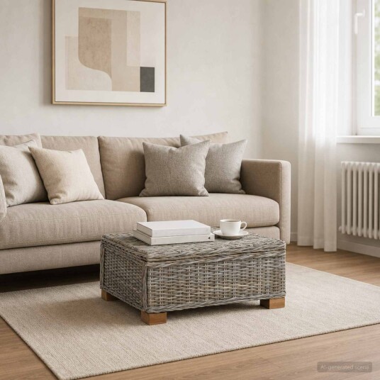 vidaXL Kaffebord GENDT Naturlig Rattan Kubu Grå 67 x 60 x 30 cm