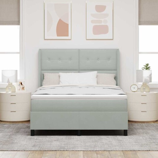  Box Spring Seng med Madrass Lys Grå 140x200 cm Fløyel