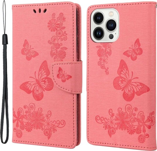 Trolsk Lommebokdeksel Sommerfugler (iPhone 14 Pro) Rosa