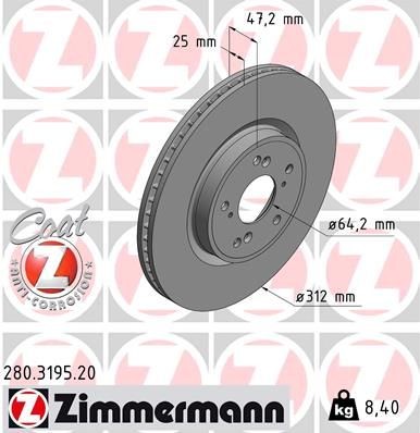 Bremseskive ZIMMERMANN 280.3195.20 Bremseskive ZIMMERMANN 280.3195.20