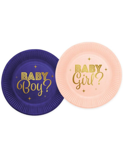 8 stk Små Gender Reveal Papptallerkener 18 cm