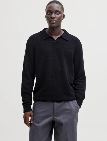 Jack & Jones Jprblamaverick Knit Split Neck Styd Aw25 Black XL