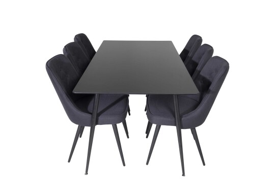 Venture Design Silar & Velvet spisegruppe Svart/svart 6 st stoler & bord 180 x 90 cm