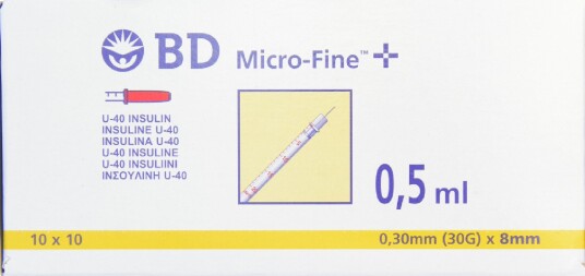 BD Micro-Fine U-40 Insulinsprøyte 0.5 ml 0.30 x 8 mm 100 stk