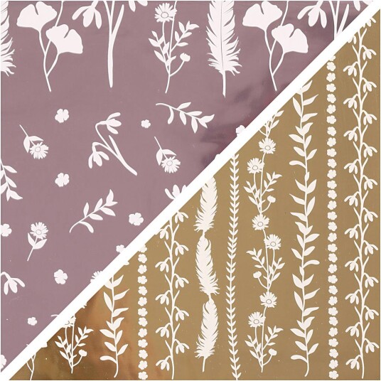 Creativ Company Dekorasjonsfolie m. blomster Gull + lilla