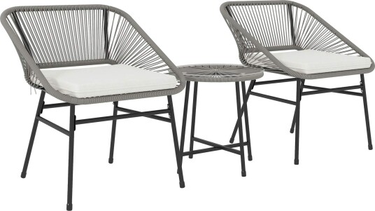 Hagemøbelsett i polyrattan utestue balkongmøbler for 2 personer 3 delt sittegruppe med 2 stoler sidebord puter værbestandig