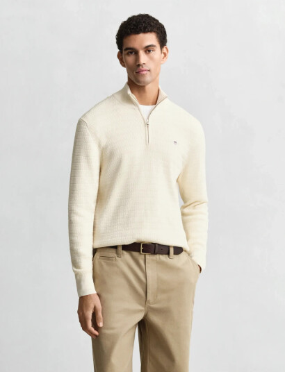 GANT Mini Cable Half Zip - Cream - XXXL