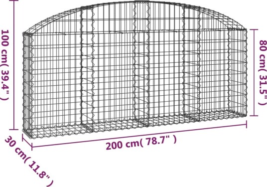 vidaXL Gabionkurv buet 200x30x80/100 cm galvanisert jern