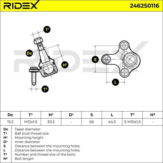RIDEX 2462S0116 Bærekule RIDEX 2462S0116 Bærekule
