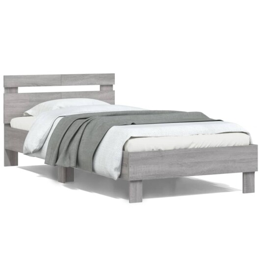 vidaXL Sengeramme med hodegavl og LED-lys grå sonoma 100x200 cm 8721012240636