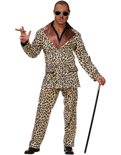Leopardmønstret Pimpkostyme til Mann Strl M