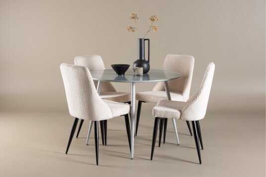 Plaza Spisegruppe 100 cm Rund med 4 Leone stoler   Grå/Beige