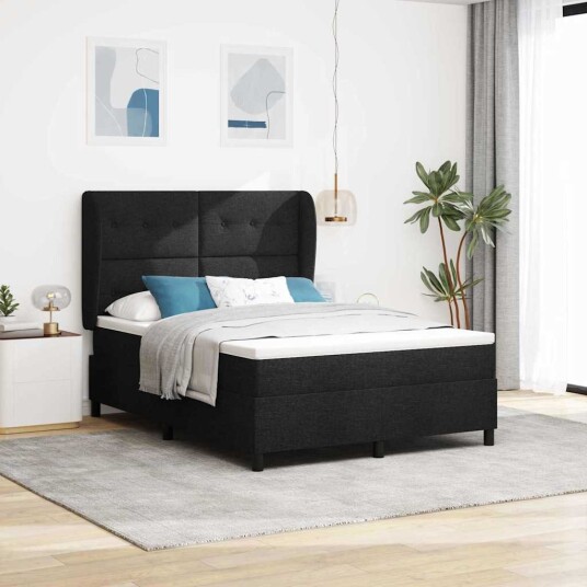  Box Spring Seng med Madrass i Svart 140x200 cm Stoff