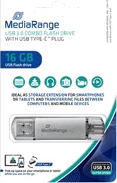 Mediarange Combo Usb-Flashstasjon 16 Gb Usb 3.1 Usb-C Sølv