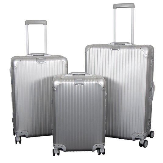 Borg Living Aluminiumskofferter - 3 stk. sett - Luksuriøse reisekofferter - Sølvfarget med TSA-lås