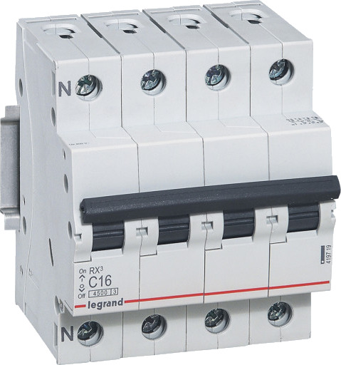Legrand 3 stk RX³ MCB automatsikring C16 3P+N 4M 4,5kA