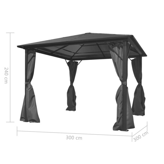vidaXL Paviljong med gardin antrasitt aluminium 300x300 cm vidaXL Paviljong med gardin antrasitt aluminium 300x300 cm