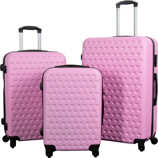 Koffert - Lys rosa med hjerter - Hardcase ABS lettvektskoffert