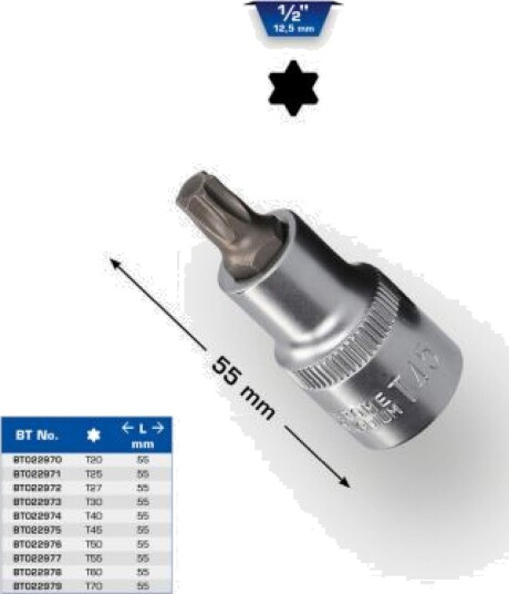 Brilliant Tools Bt022975, Uttag, 1/2", T45, 55 Mm, 68 G, 45 Mm