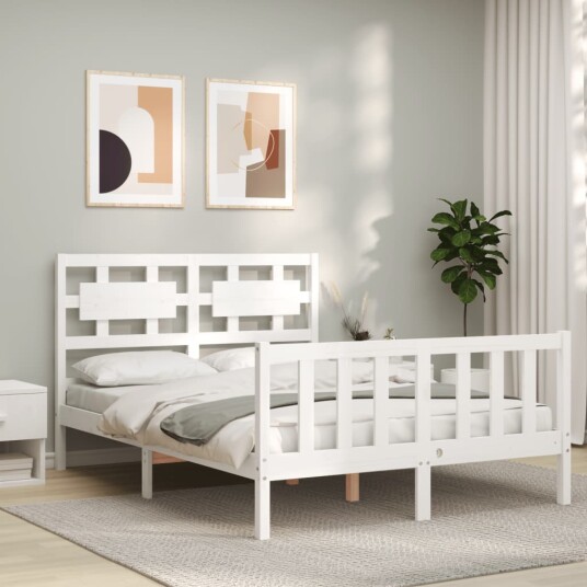 vidaXL Sengeramme med hodegavl hvit 140x200 cm heltre
