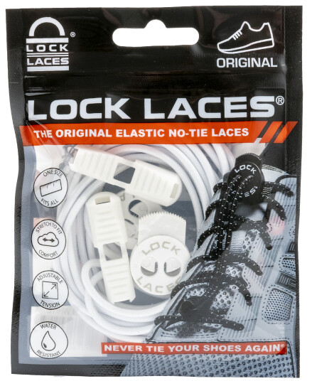 Lock Laces No Tie Shoelaces Solid White 120cm, Solid White