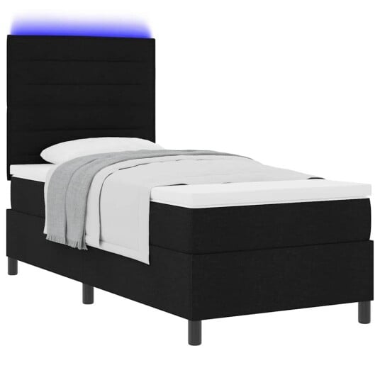 Boksfjær Seng med madrass med LED Svart 90 x 190 cm stoff