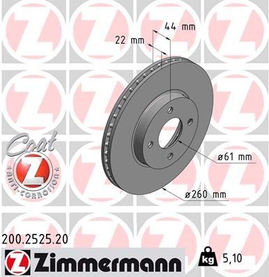 Bremseskive ZIMMERMANN 200.2525.20 Bremseskive ZIMMERMANN 200.2525.20