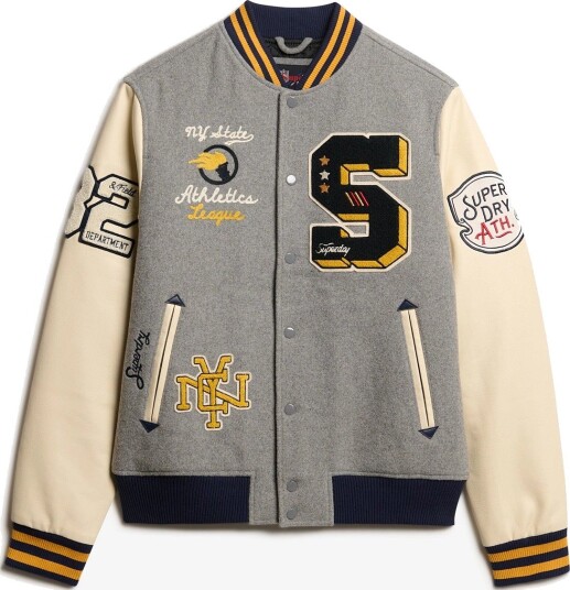 Superdry College Patched Bomber Jacket   GREY MARL   M
