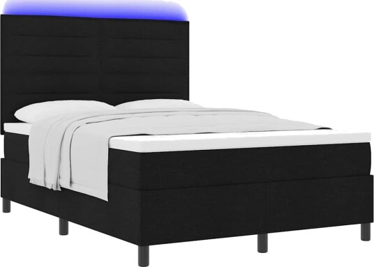 sengspring med madrass & LED Svart 140x190 cm Stoff