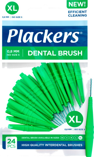 Plackers Dental Brush grønn mellomromsbørste 08 mm XL 24 stk.