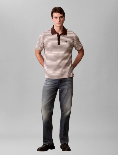 Calvin Klein Ss Striped Ottoman Polo Brown XL