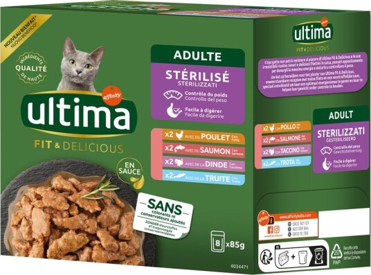 Affinity Ultima Våtfôr Ultima Sterilisert Katt Mix I Laks Ørret Kylling Kalkun 48 X 85 G