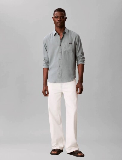 Calvin Klein Jeans Ls Solid Casual Linen Classic Sh Blue XL Calvin Klein Jeans Ls Solid Casual Linen Classic Sh Blue XL